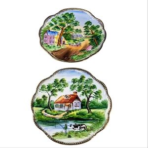 Vintage Lipper & Mann Hand Painted Artist Signed Plate Set 2 Japan Chinoiserie